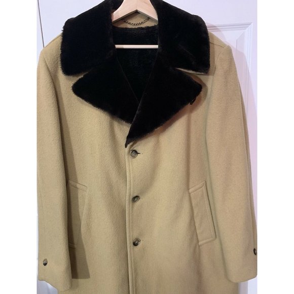 Vintage Great Dane Men's Sz 44 Trench Tan Khaki Year Round Wool‎ Coat - Picture 1 of 12